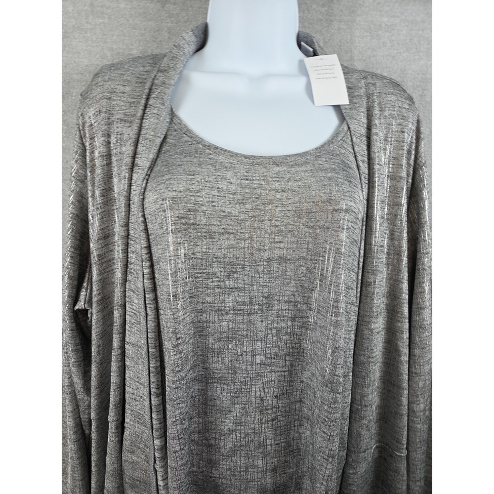 Susan Graver 2X Cardigan Tank Set Metallic Foil Silver Classic Stretch Party NEW